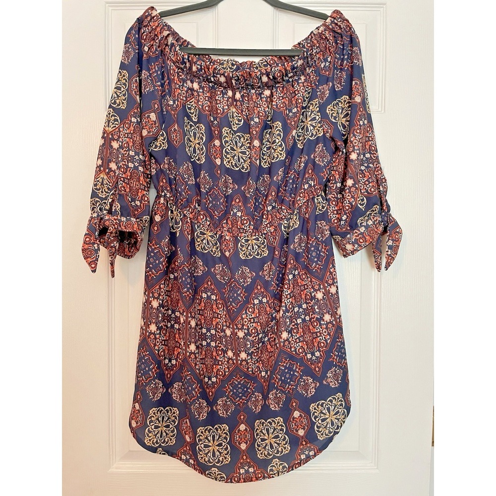 Hint‎ of Blush Dress Size Small boho multi color off shoulder mini